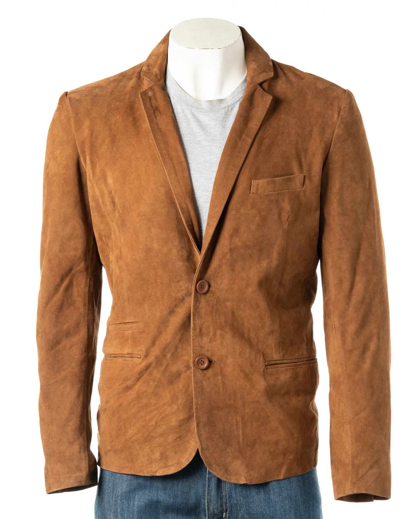 Men's Tan Fitted Tailored Suede Blazer: Federigo