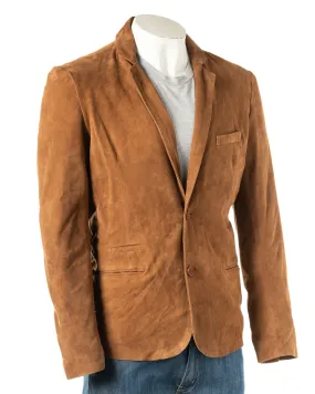 Men's Tan Fitted Tailored Suede Blazer: Federigo