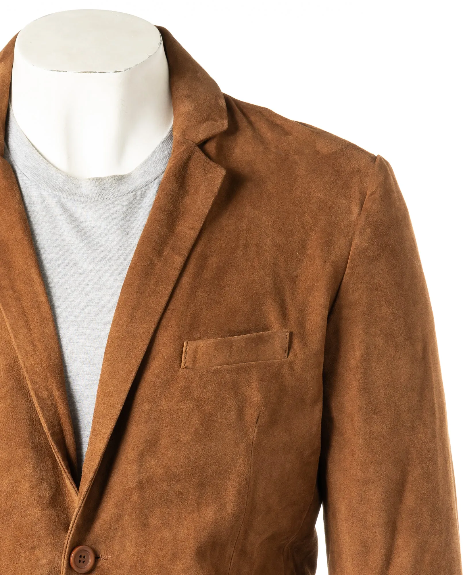 Men's Tan Fitted Tailored Suede Blazer: Federigo