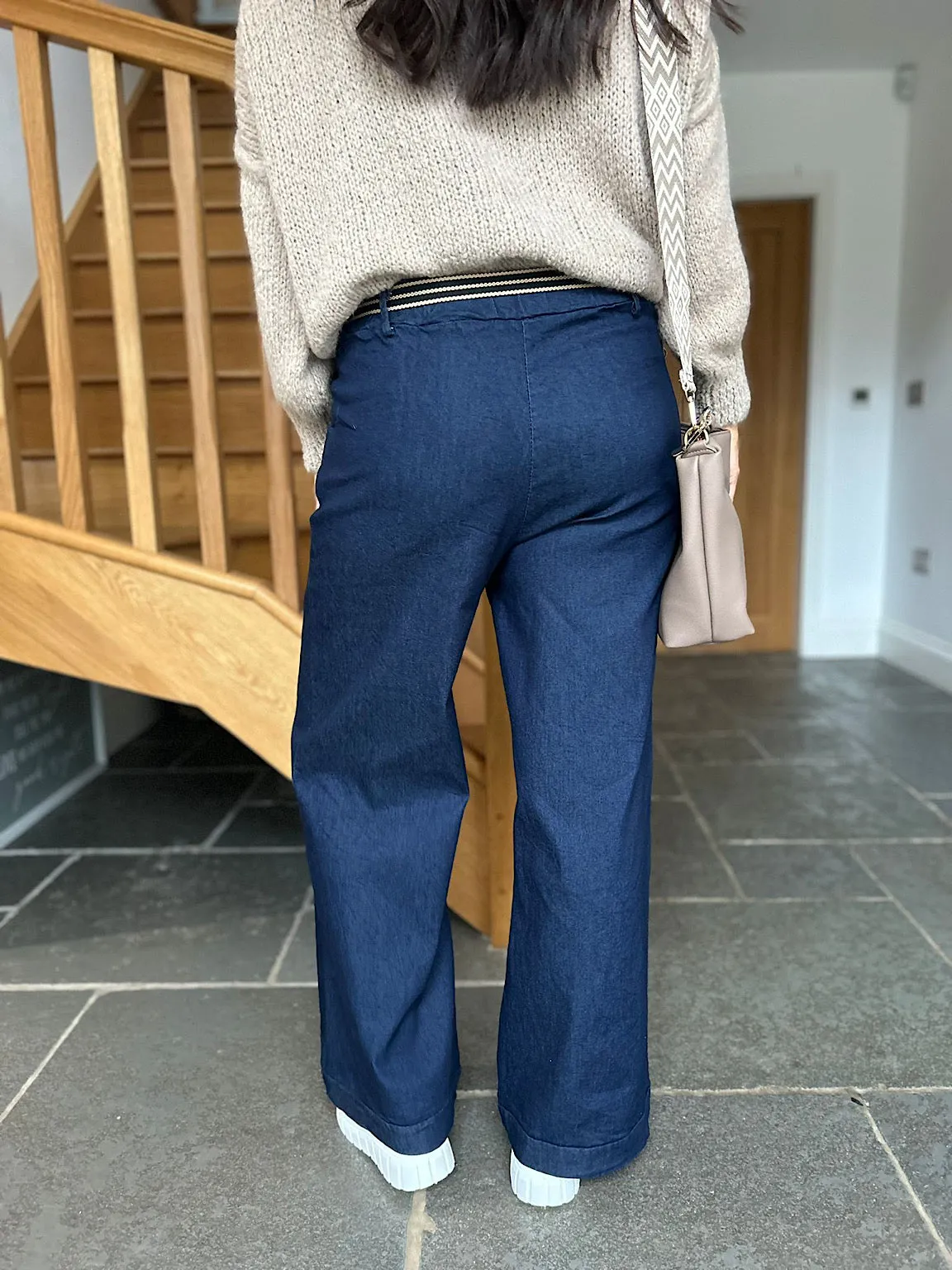 Navy Wide Leg Comfort Fit Trousers