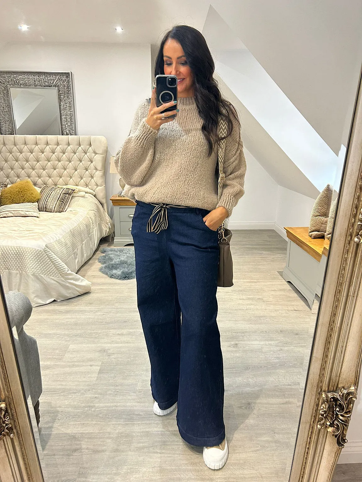 Navy Wide Leg Comfort Fit Trousers