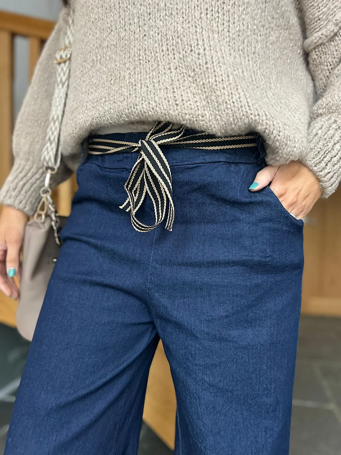 Navy Wide Leg Comfort Fit Trousers