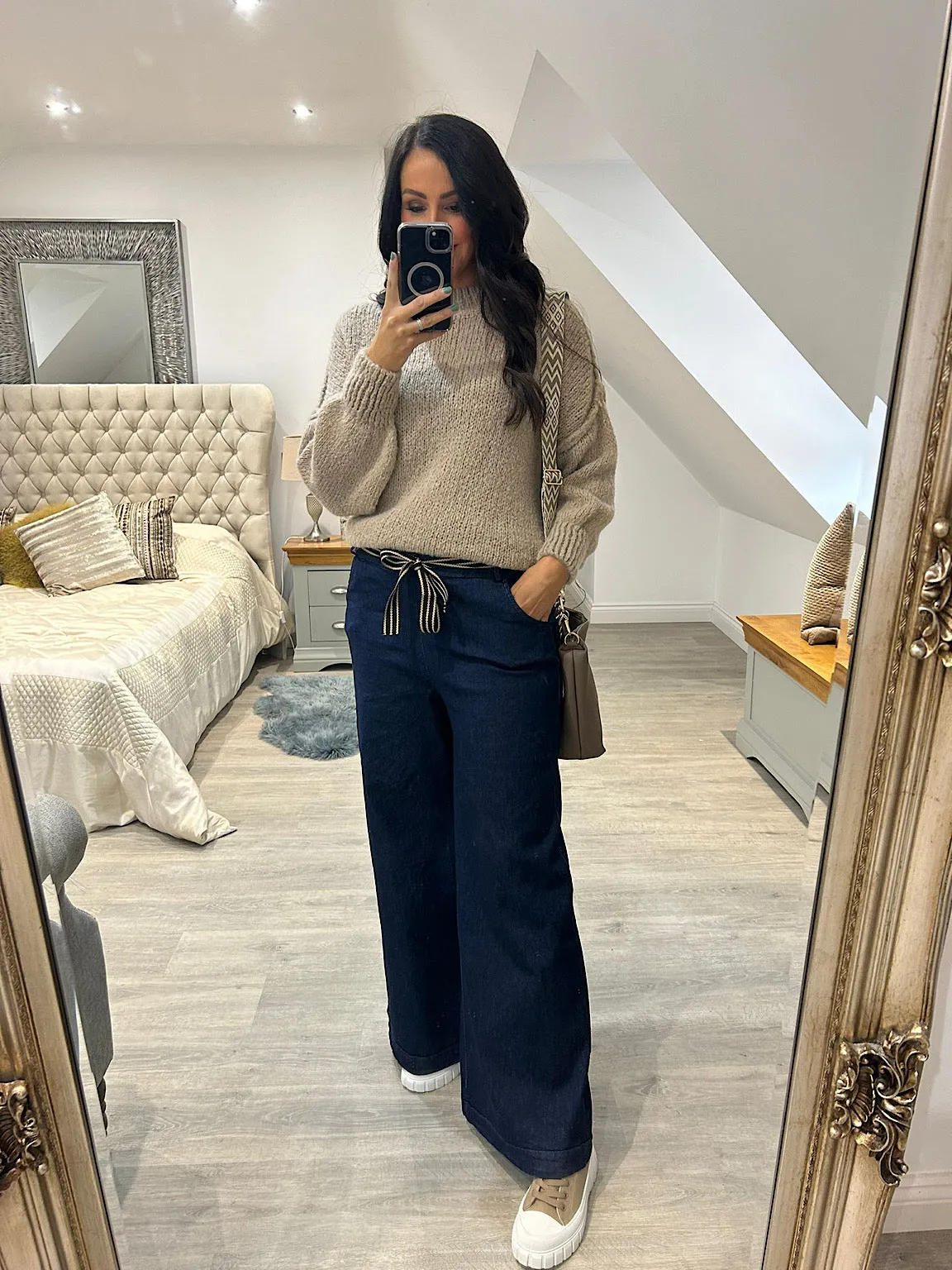 Navy Wide Leg Comfort Fit Trousers