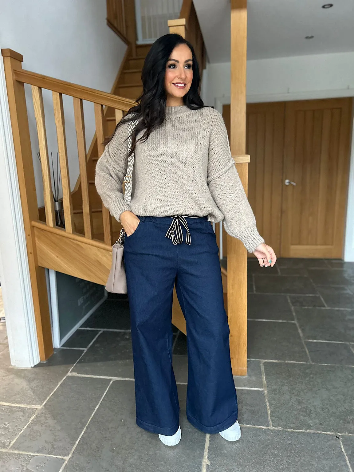 Navy Wide Leg Comfort Fit Trousers