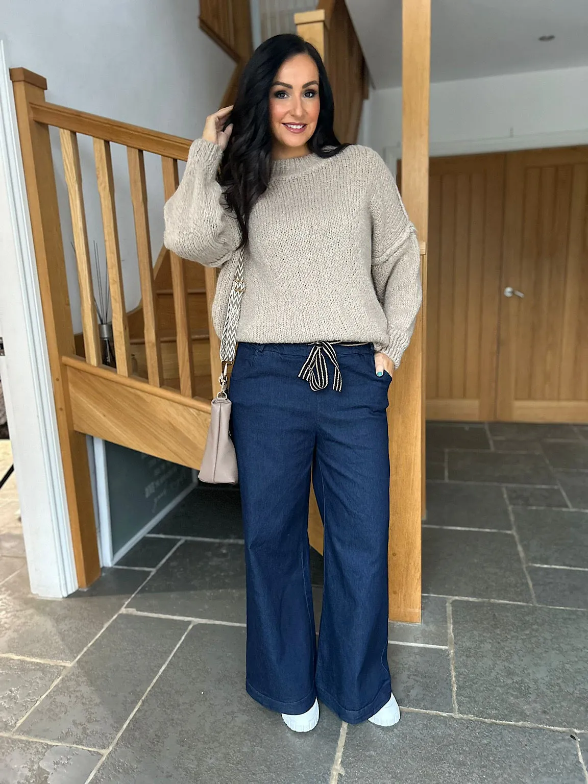 Navy Wide Leg Comfort Fit Trousers