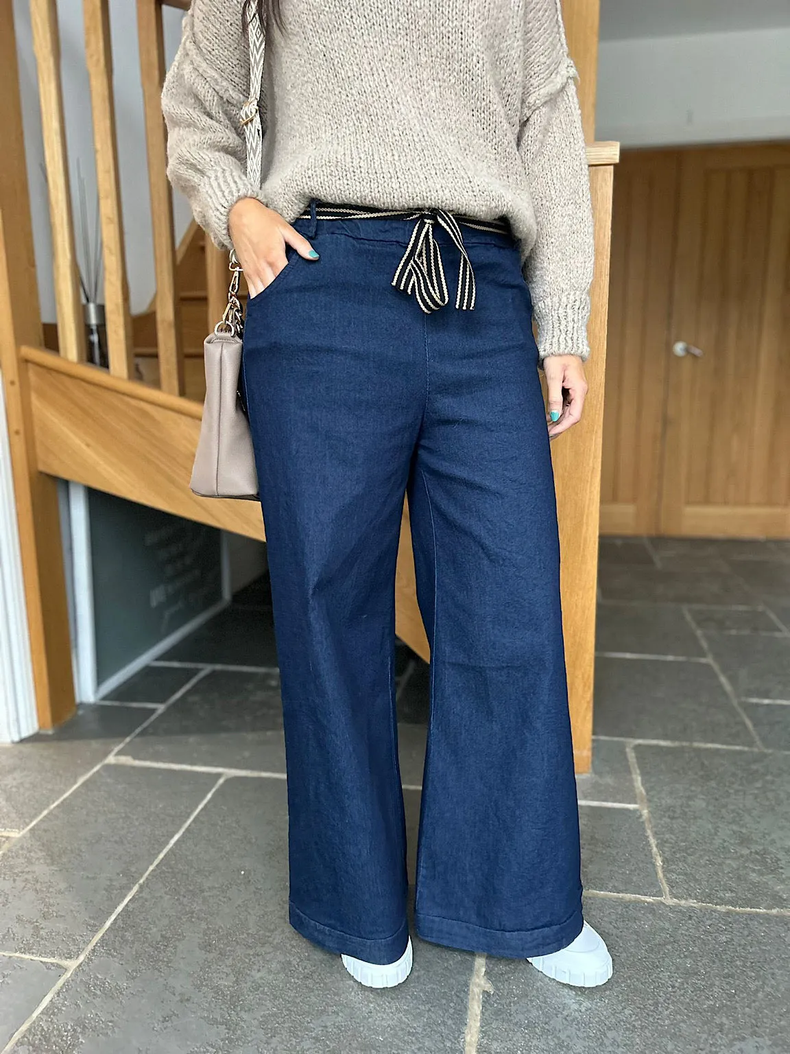 Navy Wide Leg Comfort Fit Trousers