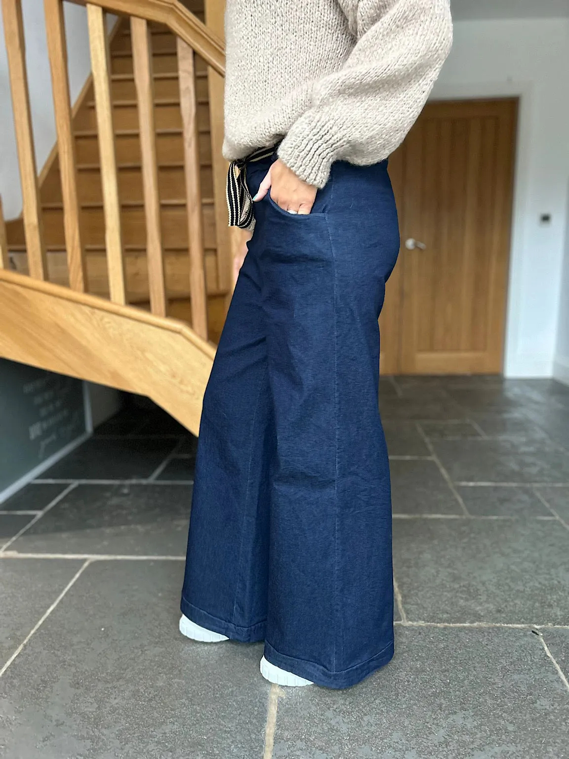 Navy Wide Leg Comfort Fit Trousers