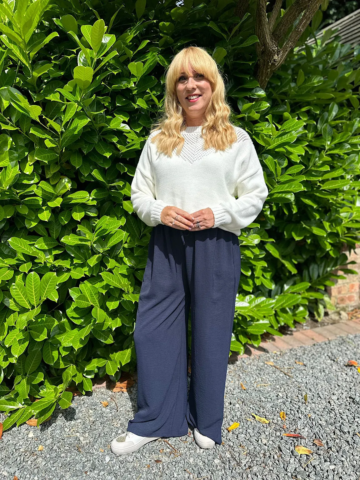 Navy Wide Leg Pocket Trousers Claudia