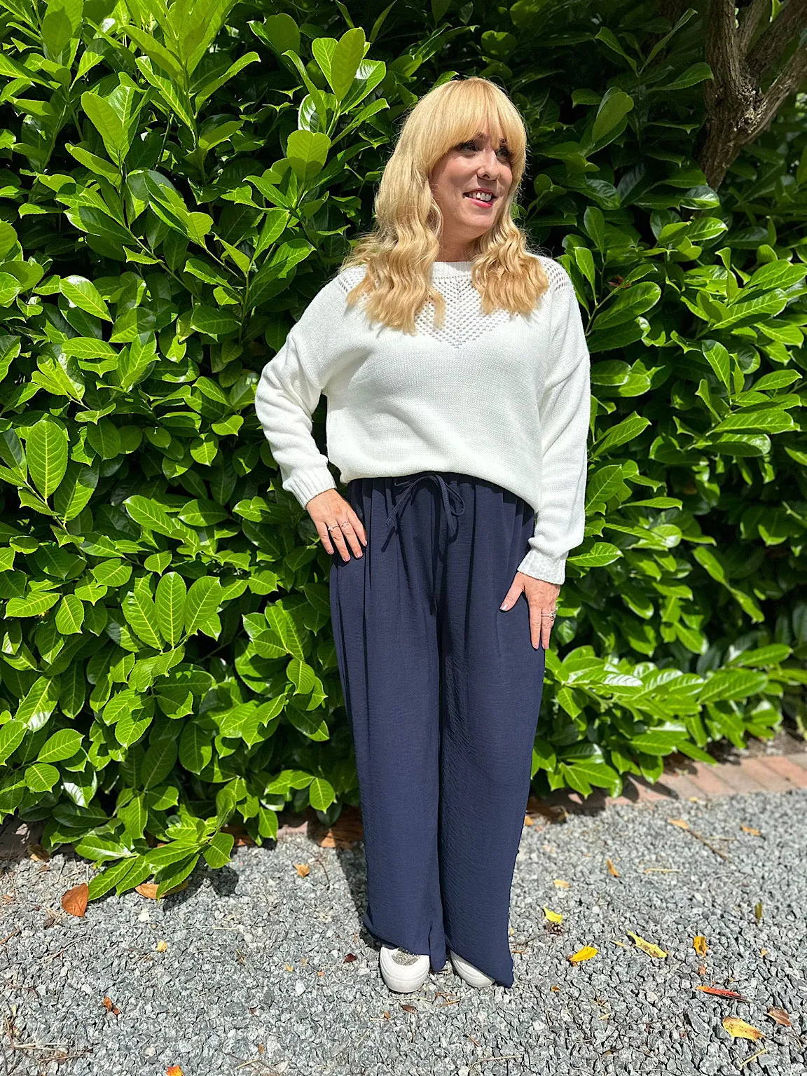 Navy Wide Leg Pocket Trousers Claudia