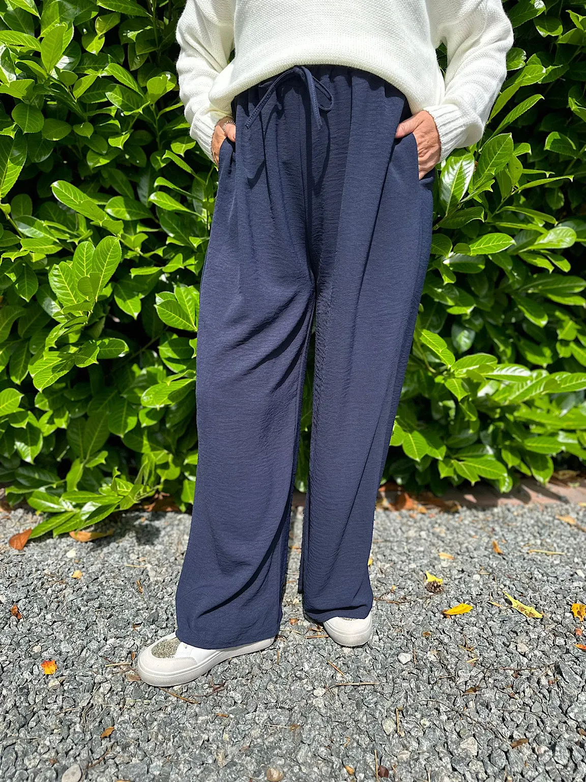 Navy Wide Leg Pocket Trousers Claudia