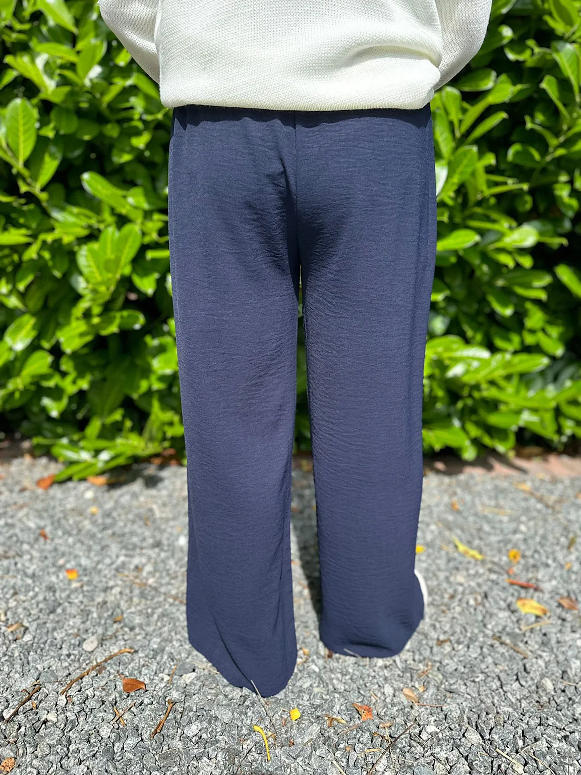 Navy Wide Leg Pocket Trousers Claudia