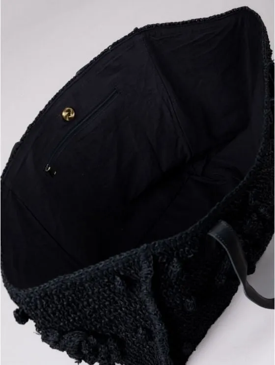 Nisha Raffia Tote Bag in Black