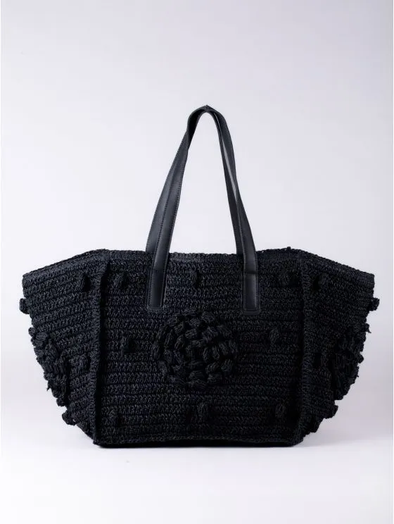 Nisha Raffia Tote Bag in Black