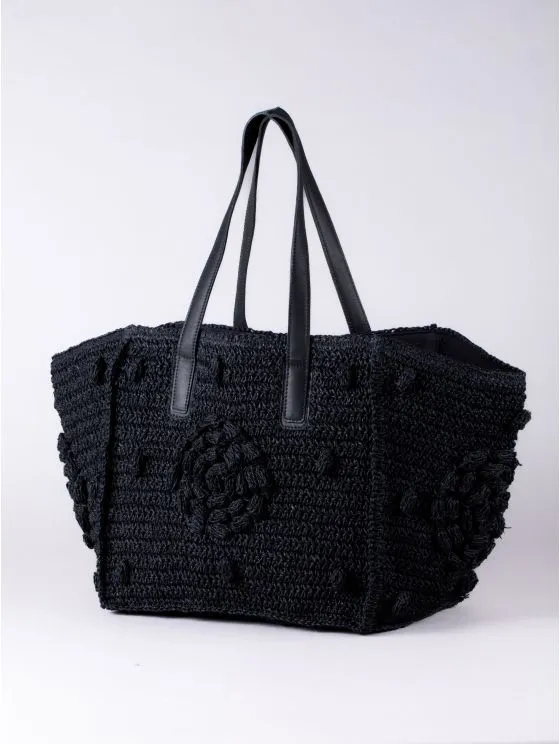 Nisha Raffia Tote Bag in Black