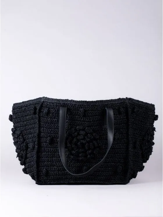 Nisha Raffia Tote Bag in Black