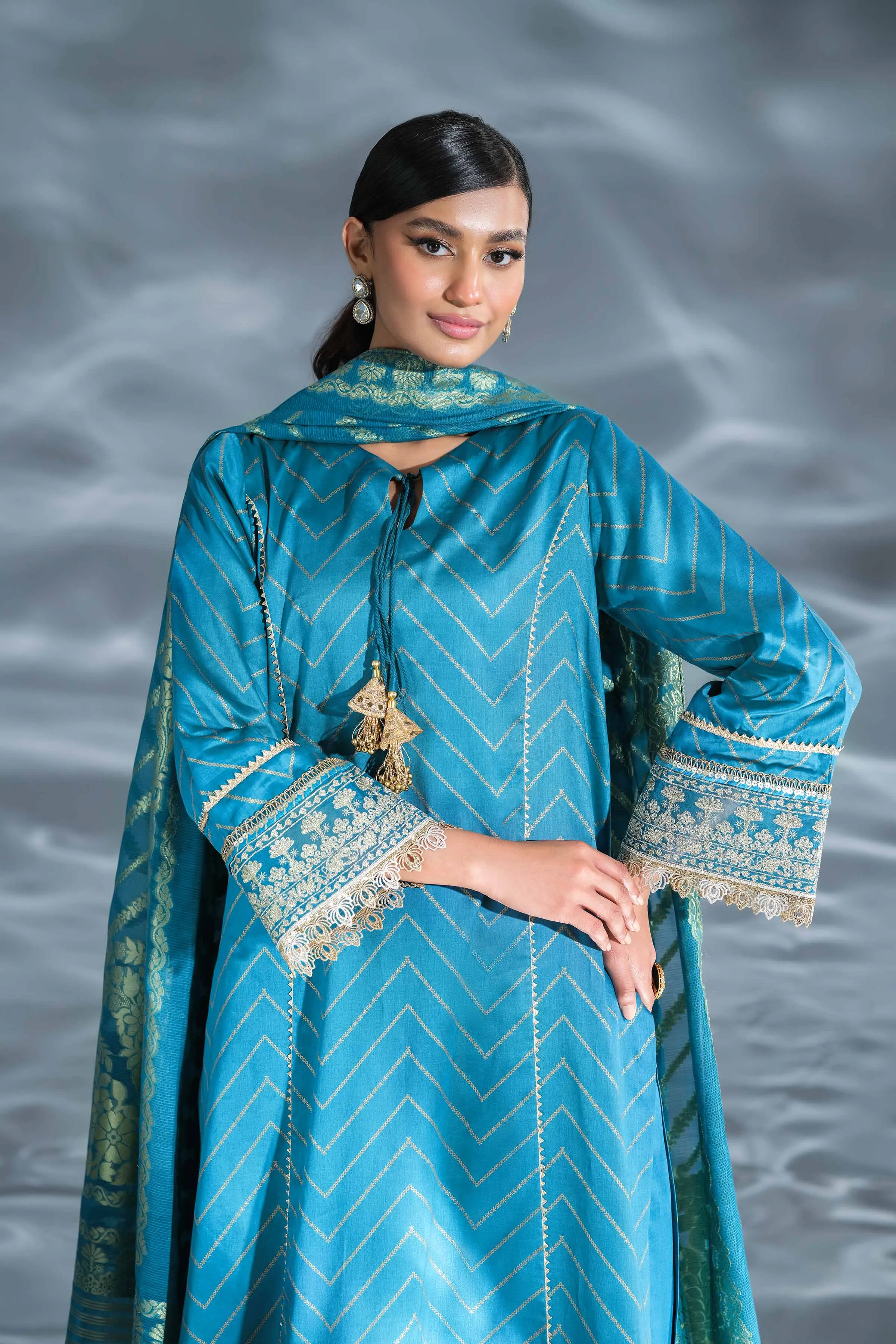 Nishat Festive Eid Embroidered Sateen Unstitched 3Pc Suit - 42401371