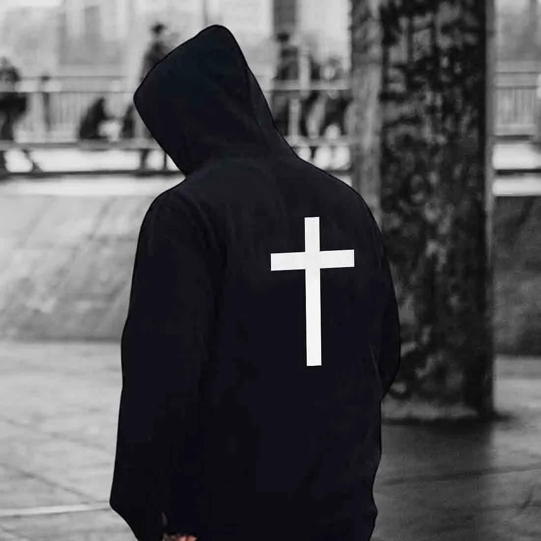 Nutcase Unisex Designer Black Hoodie Men Sweatshirt (Black) - Cross