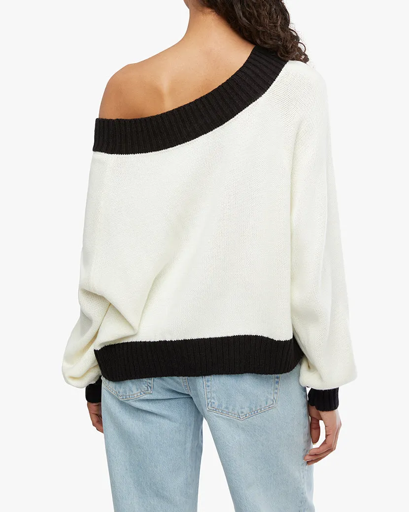 Off Shoulder Sweater | White x Black