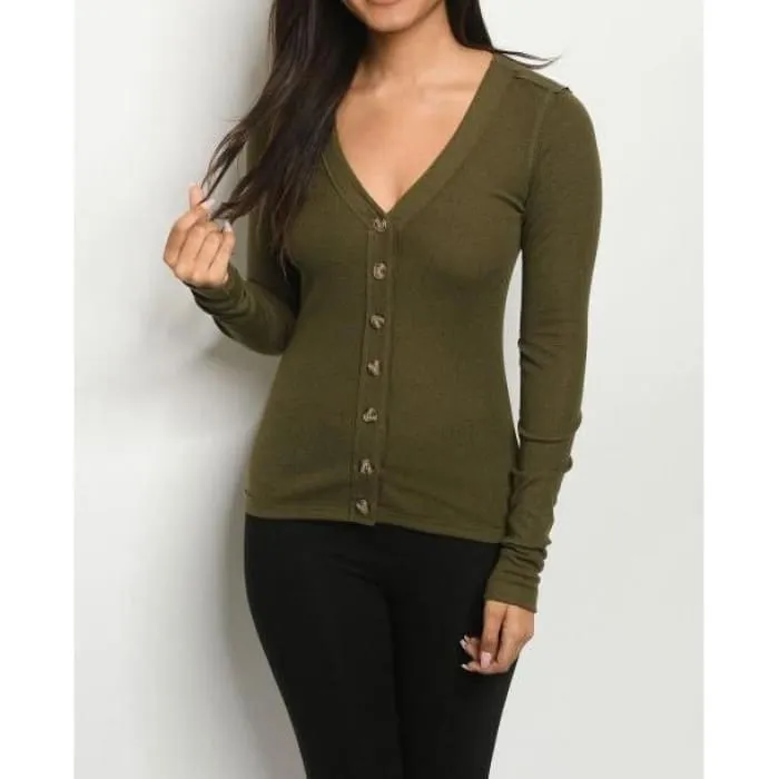 Olive MicroRibbed Casual Top