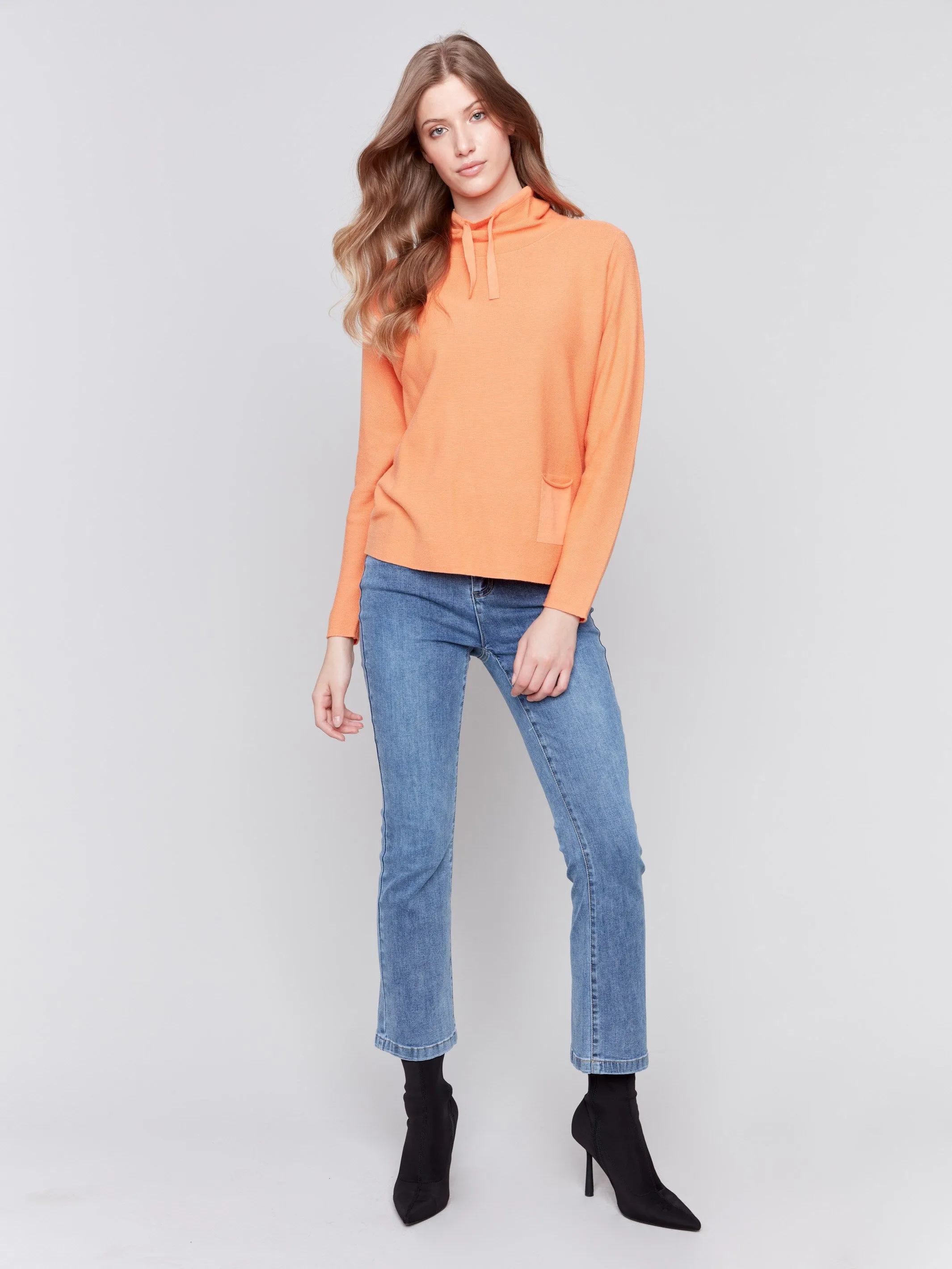 Ottoman Cotton Funnel Neck Sweater - Squash