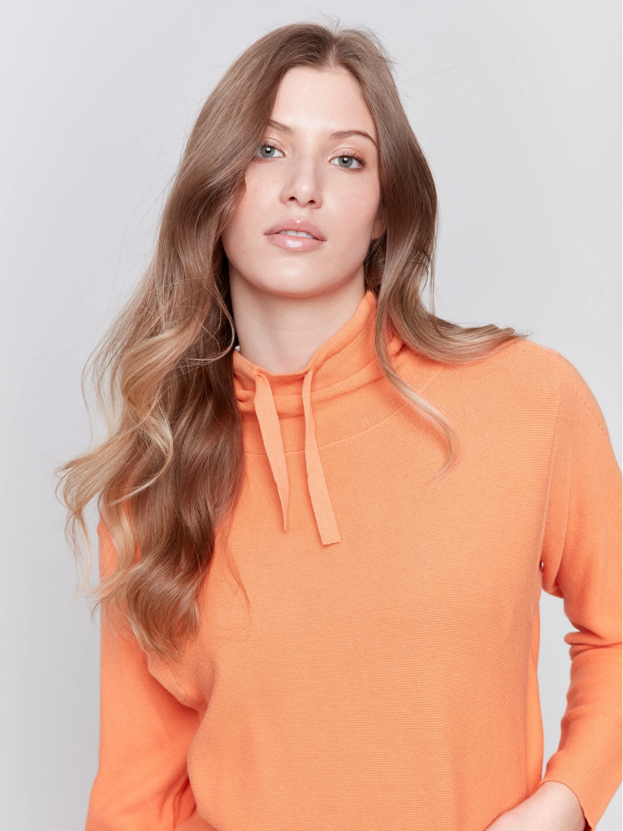 Ottoman Cotton Funnel Neck Sweater - Squash