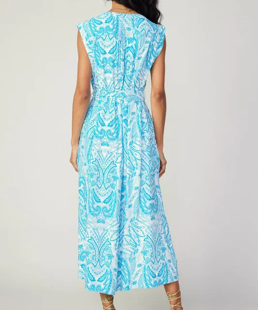 Paisley Print Midi Dress - Blue Multi