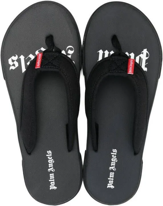 Palm Angels logo-tag flip flops Black