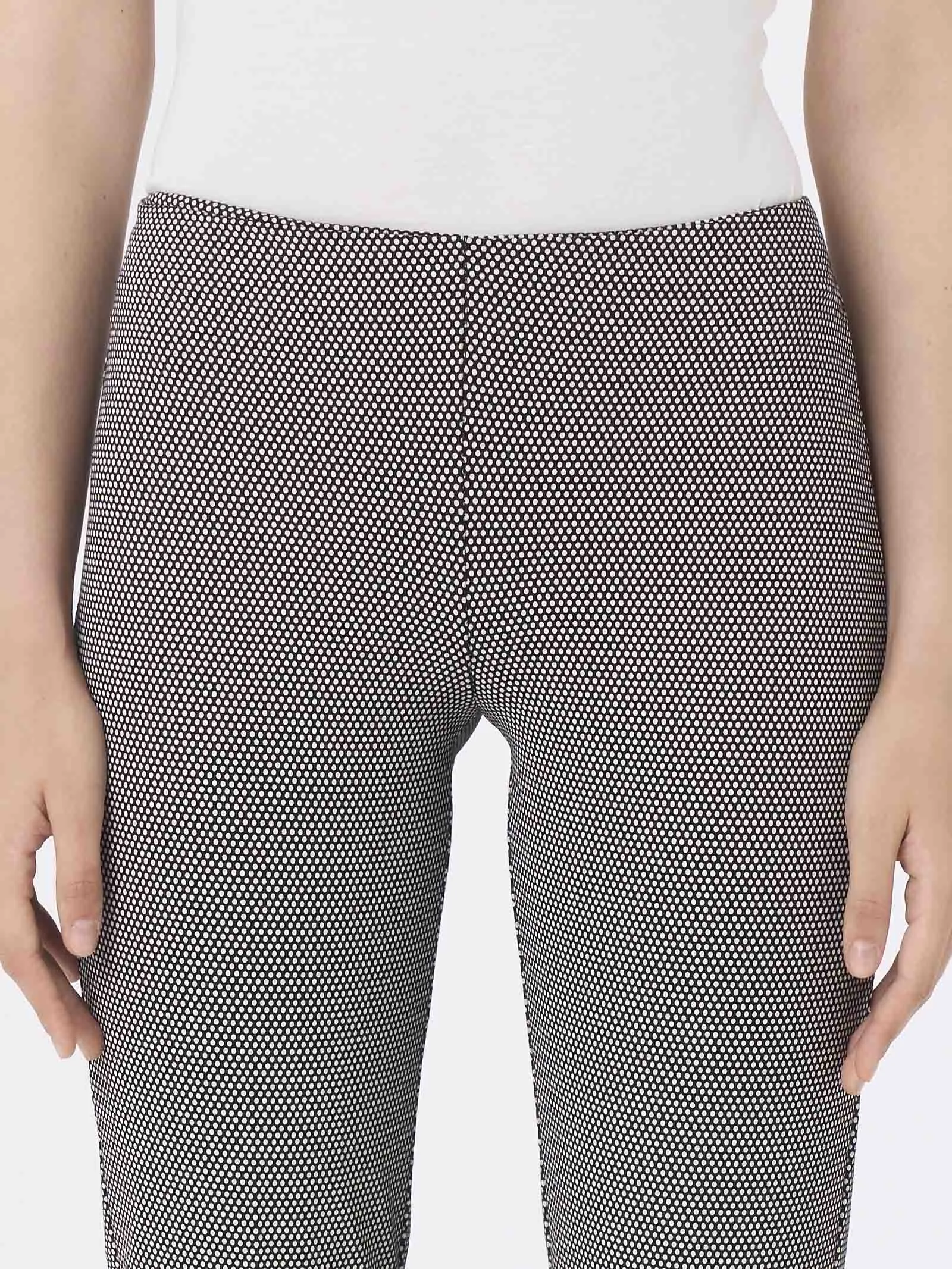 Pantalone cropped in maglia denim a pois - Fant.Nero