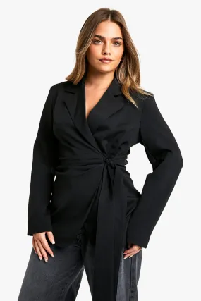 Petite Woven Wrap Tie Detail Blazer