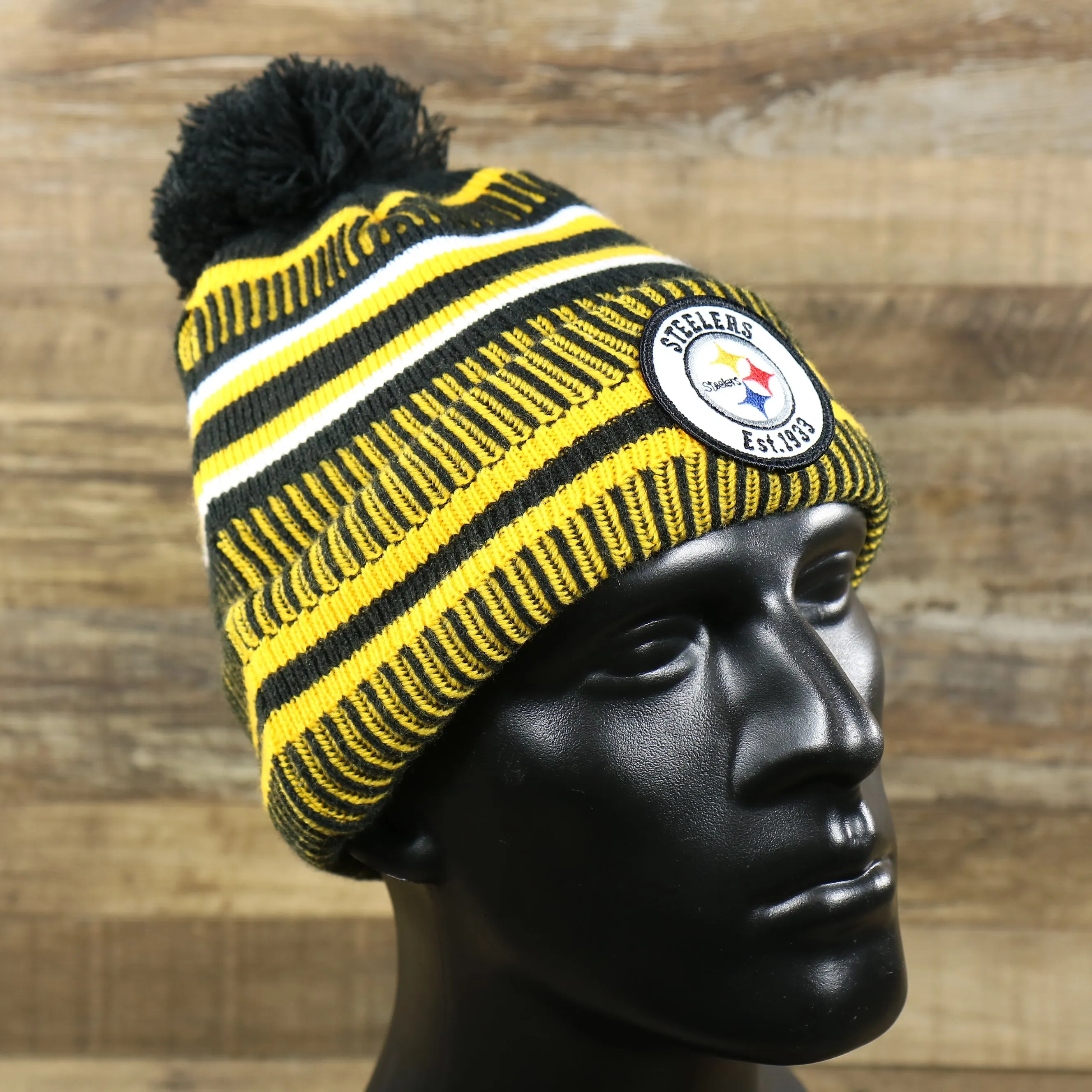 Pittsburgh Steelers On Field Sideline Cuffed Winter Knit Pom Pom Beanie | Yellow Winter Beanie