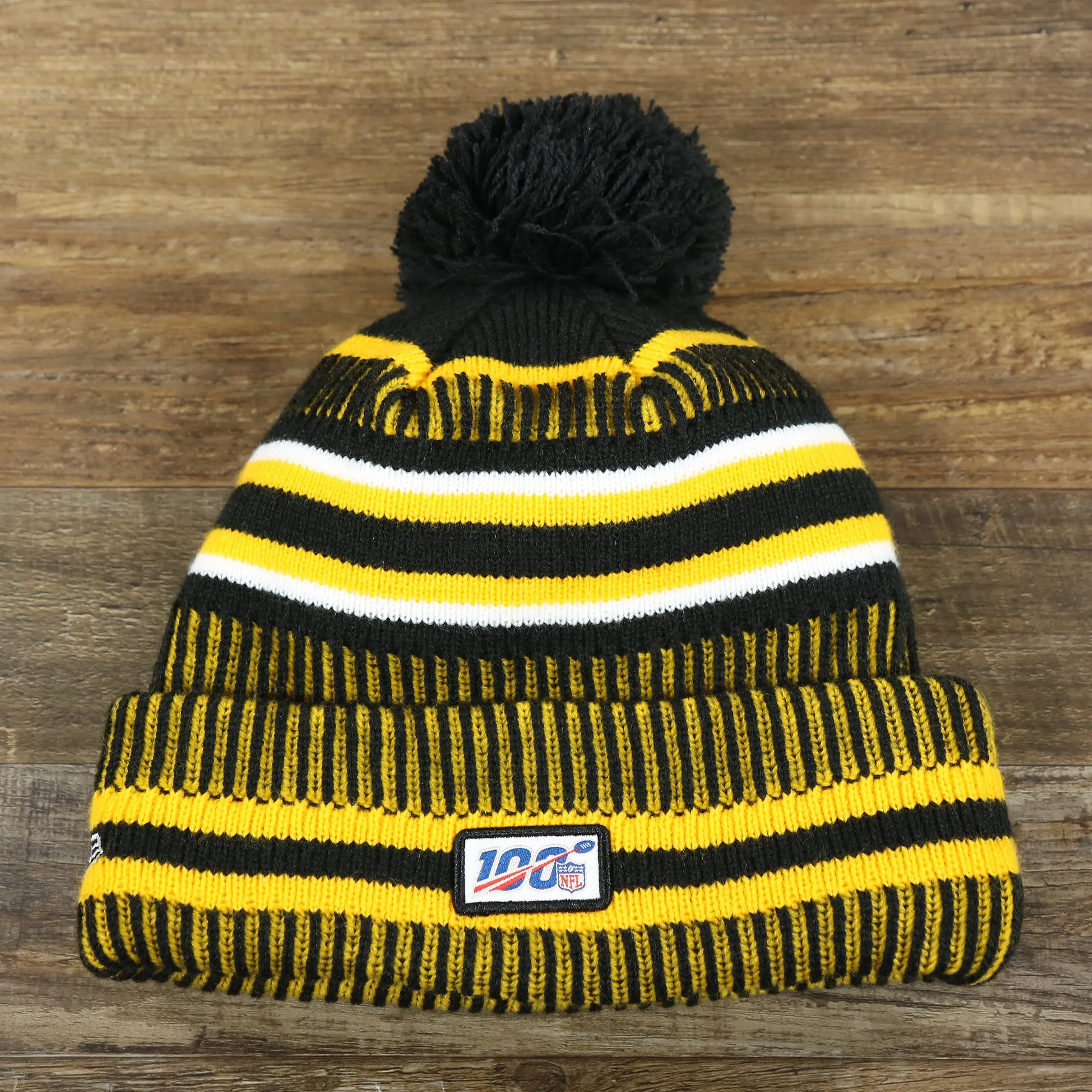 Pittsburgh Steelers On Field Sideline Cuffed Winter Knit Pom Pom Beanie | Yellow Winter Beanie