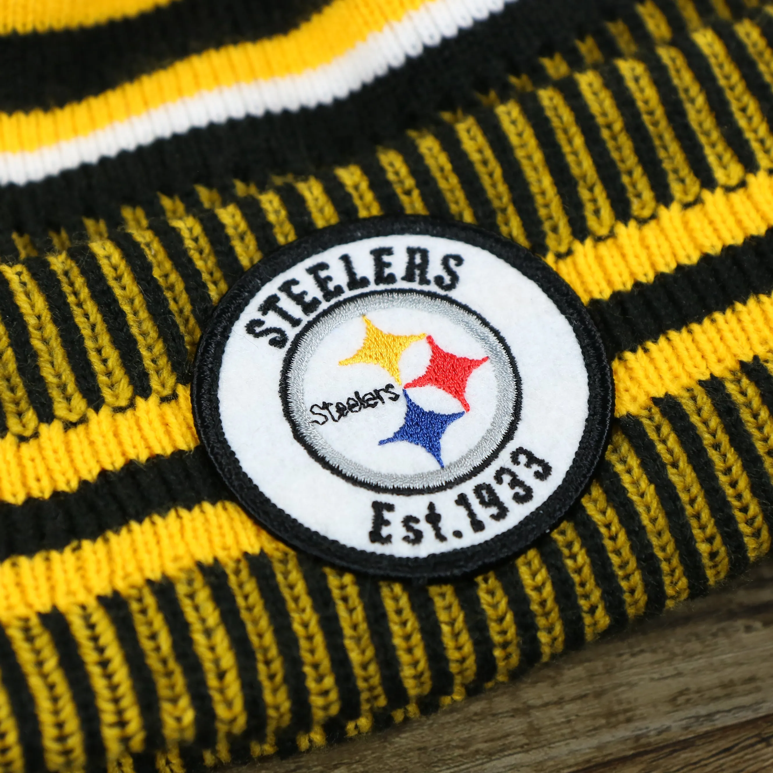 Pittsburgh Steelers On Field Sideline Cuffed Winter Knit Pom Pom Beanie | Yellow Winter Beanie