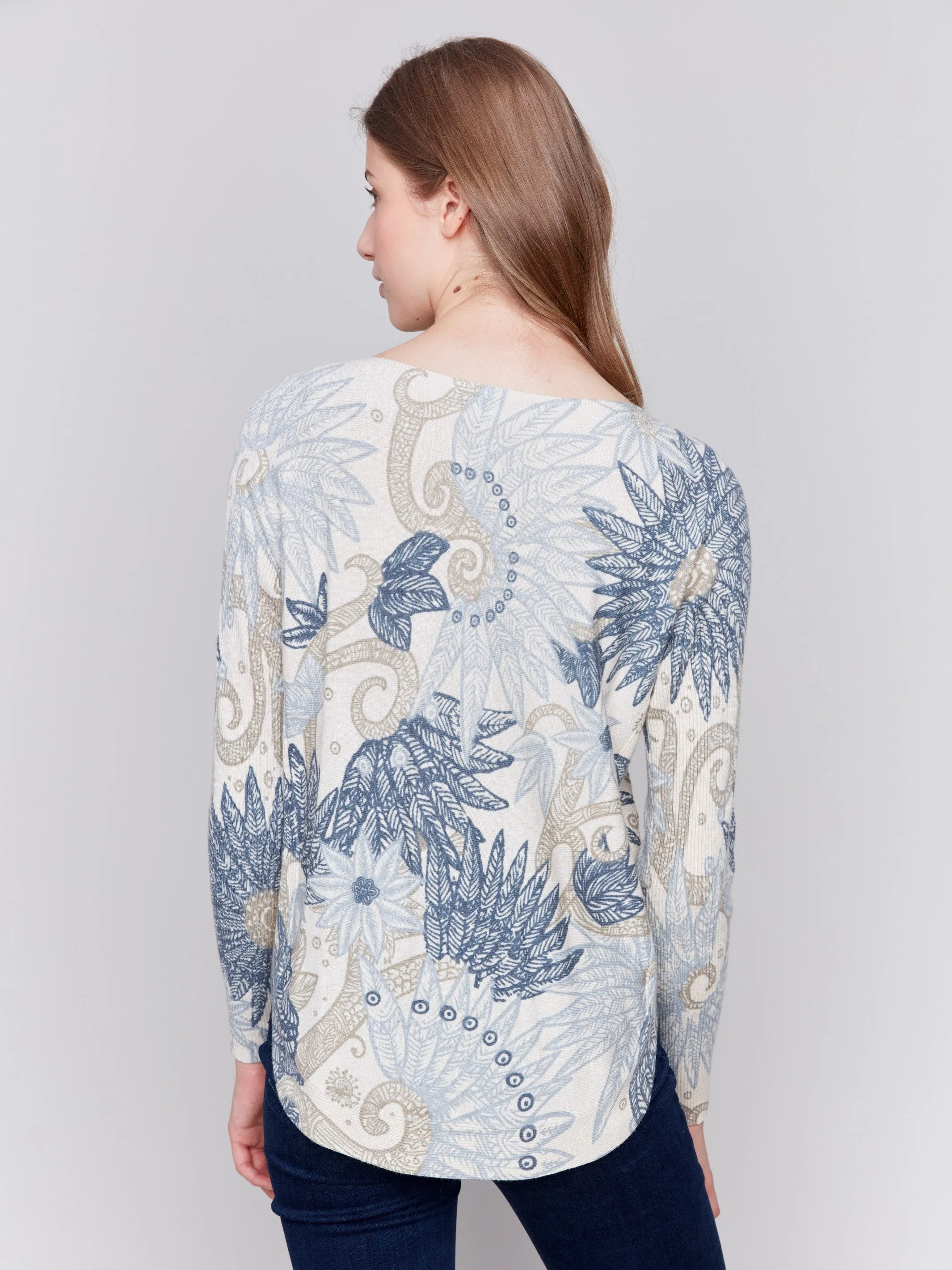 Printed Plush Knit Sweater - Feather