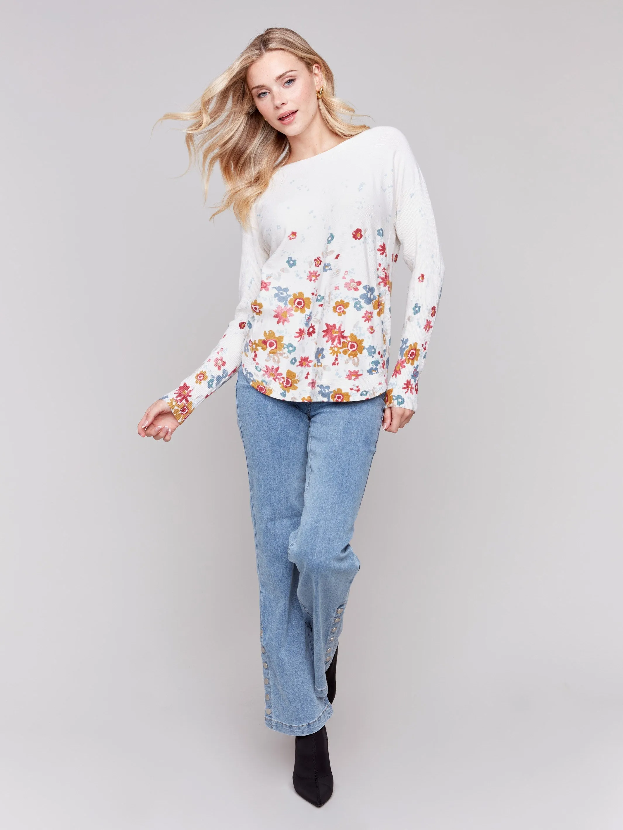 Printed Plush Knit Sweater - Floral