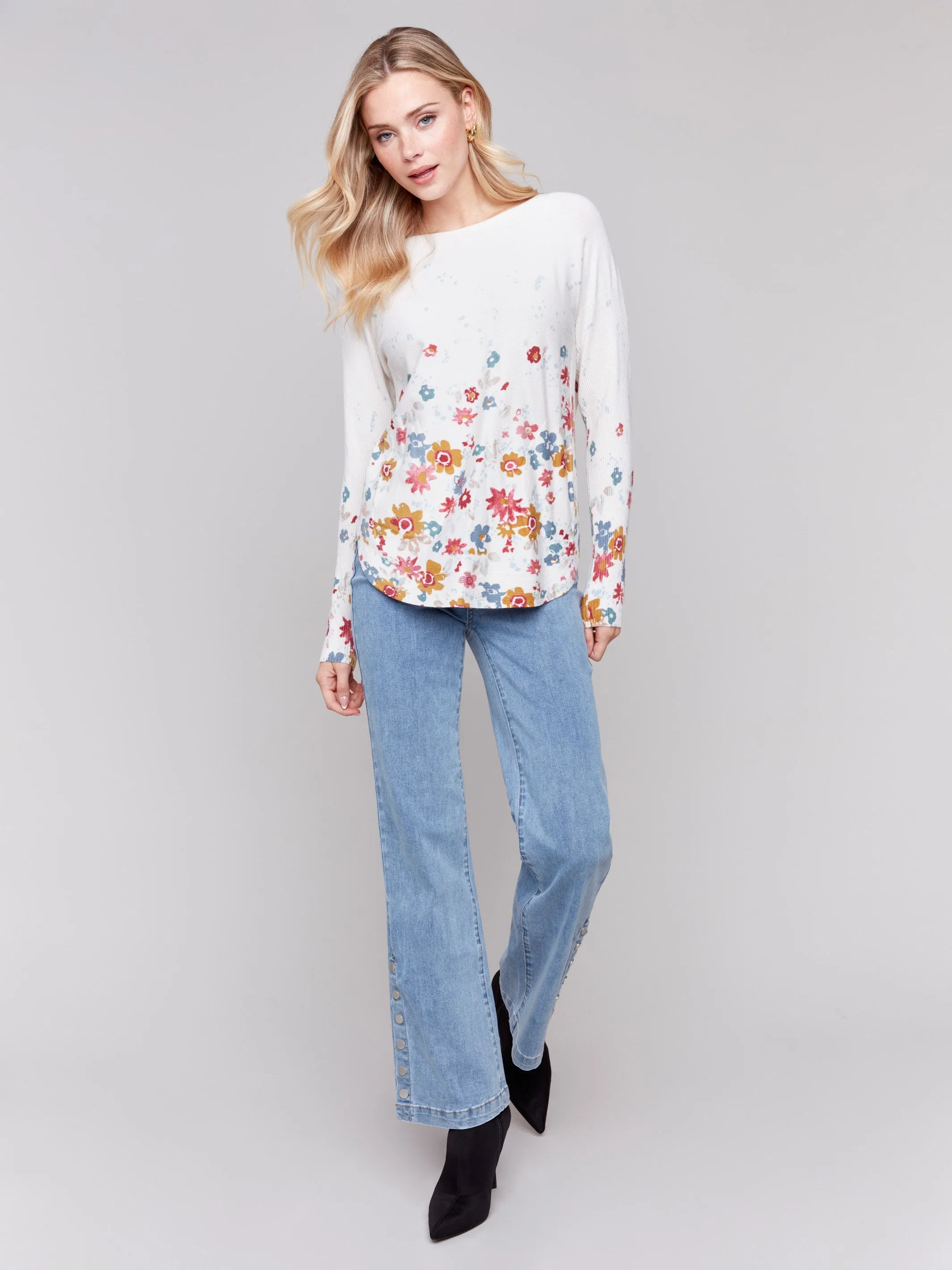 Printed Plush Knit Sweater - Floral