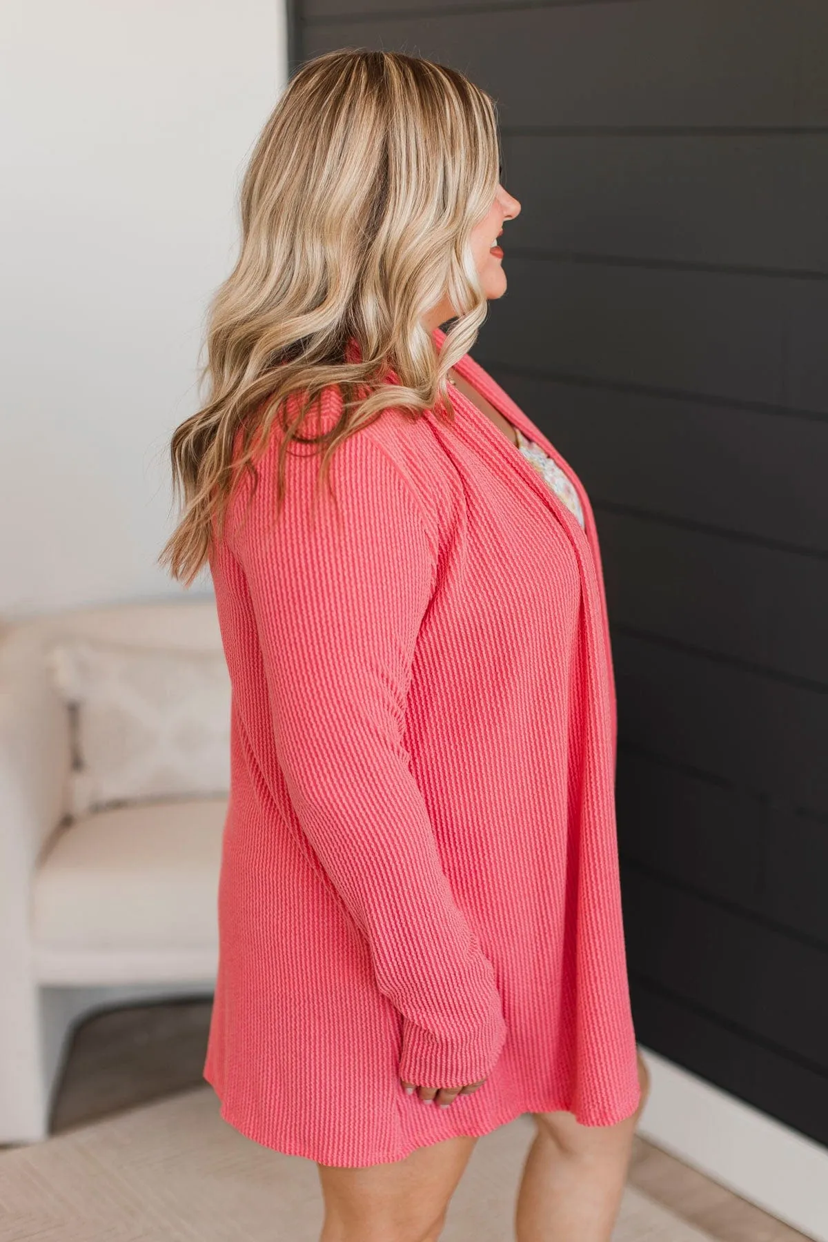 Protect My Heart Ribbed Cardigan- Coral