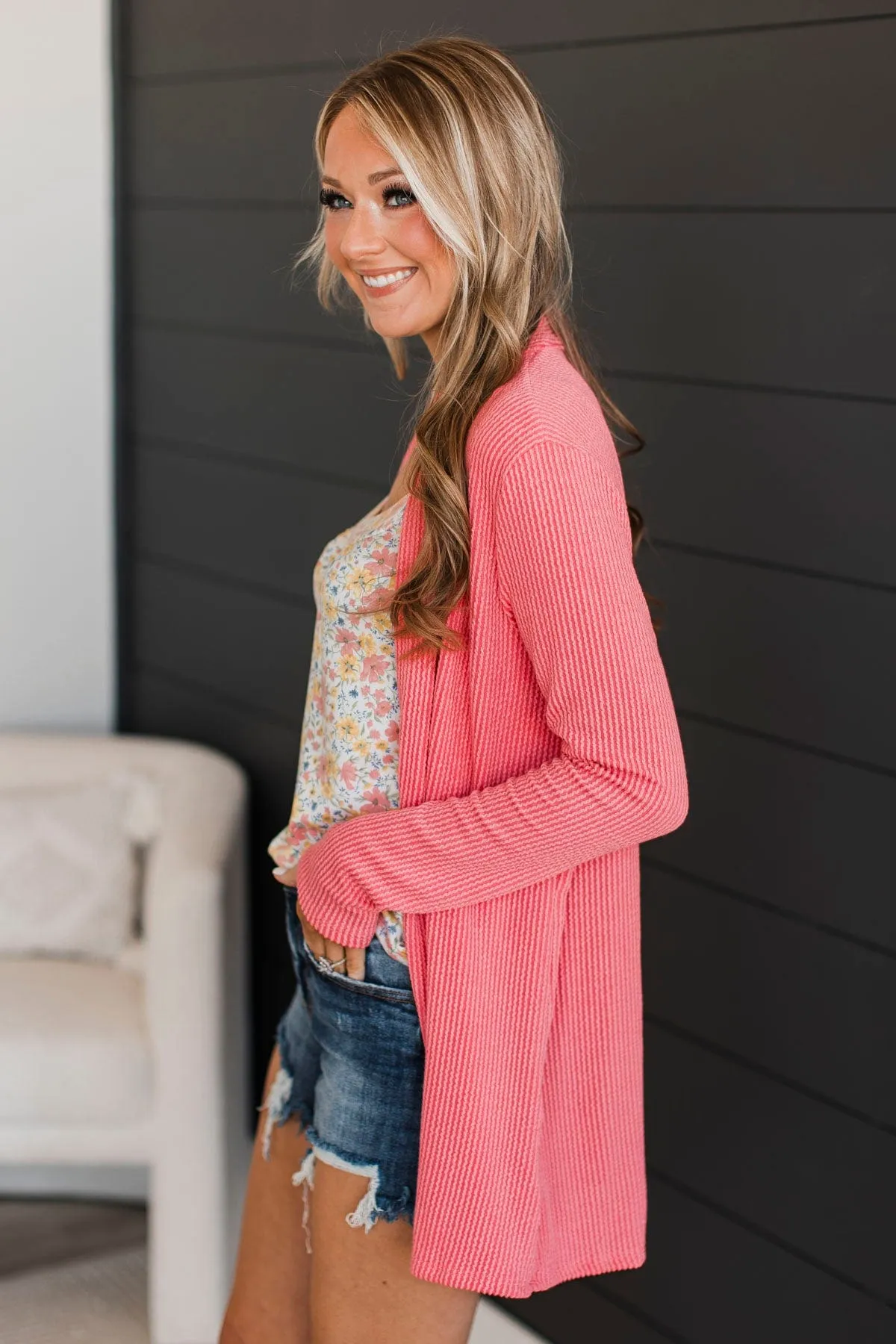 Protect My Heart Ribbed Cardigan- Coral