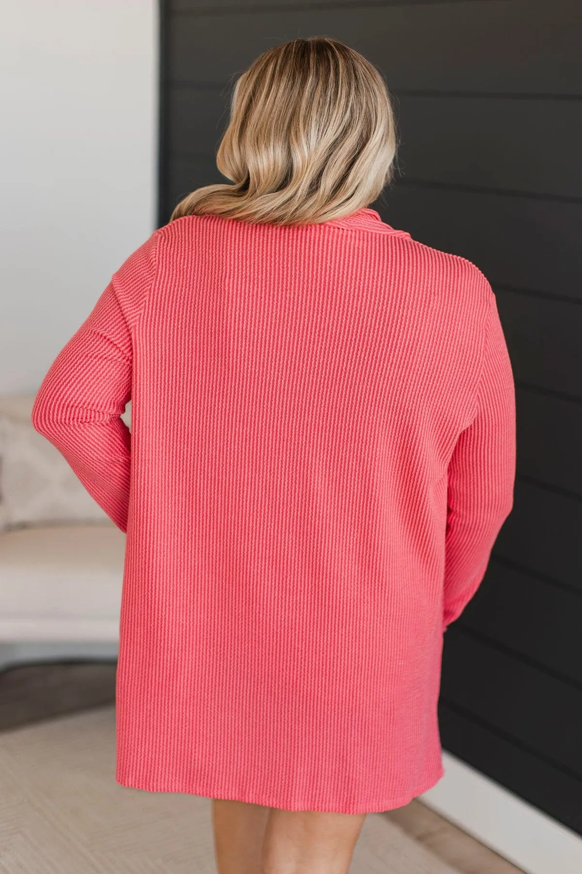 Protect My Heart Ribbed Cardigan- Coral