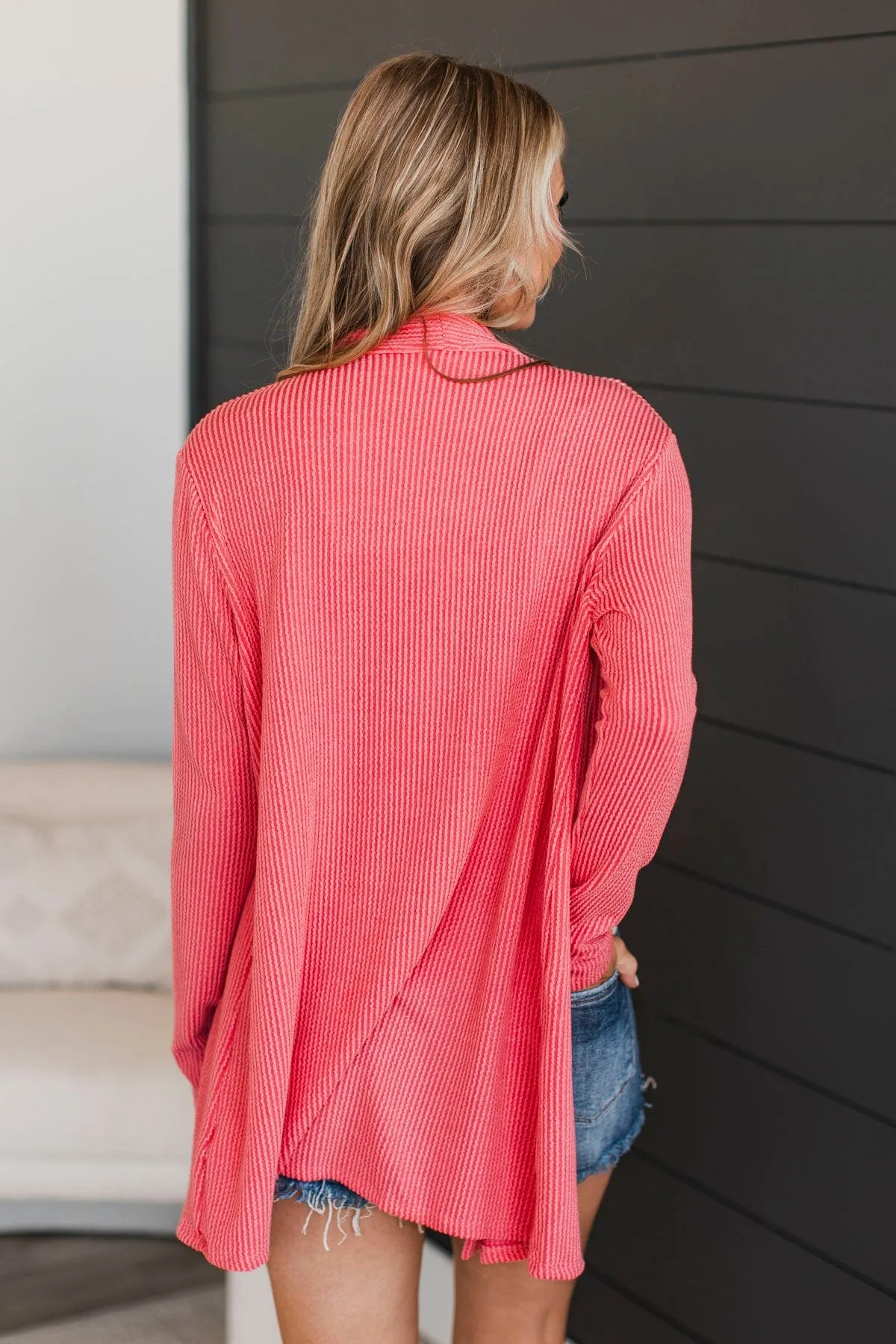 Protect My Heart Ribbed Cardigan- Coral