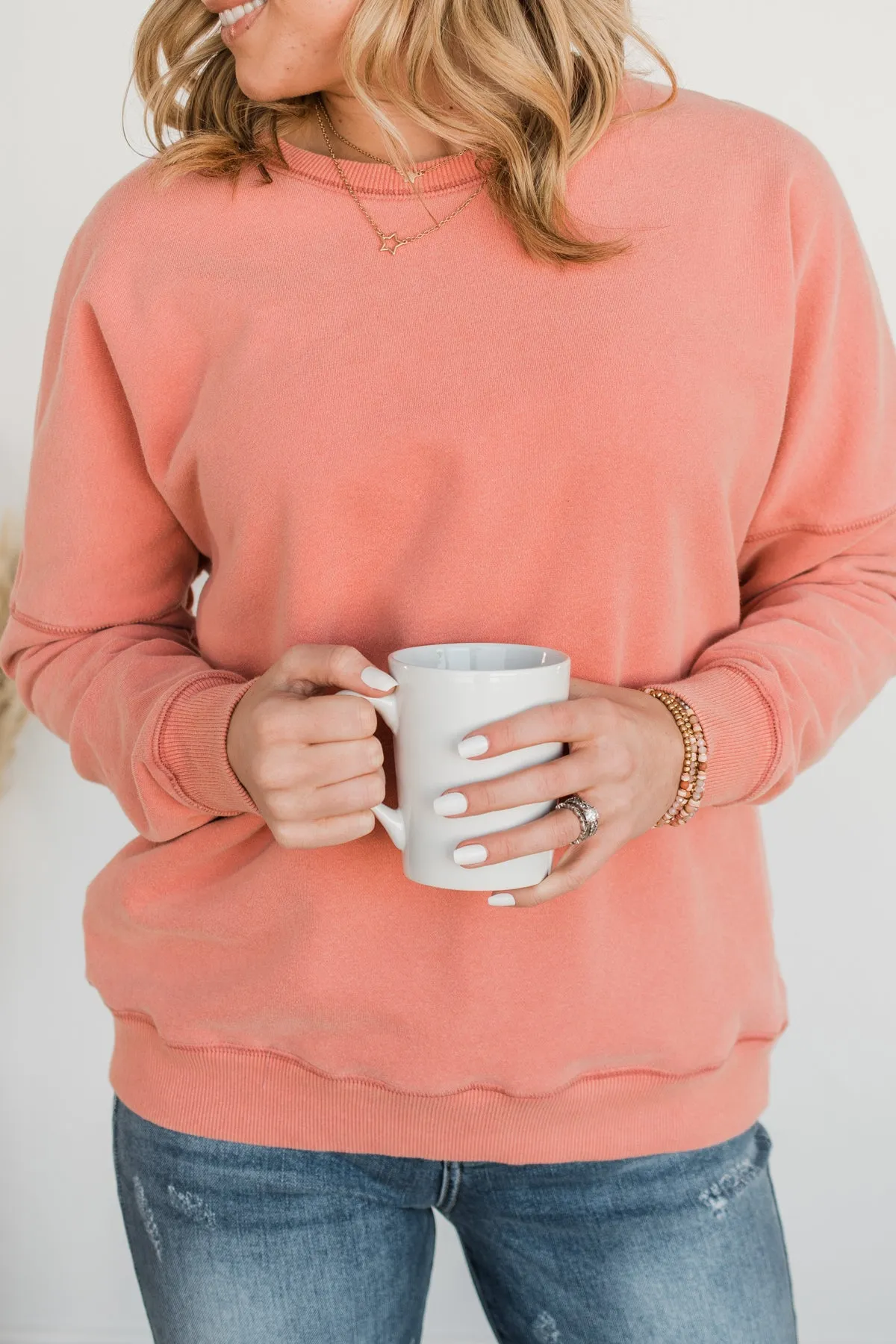 Pulse Basics Notice Me Crew Neck Pullover- Peach