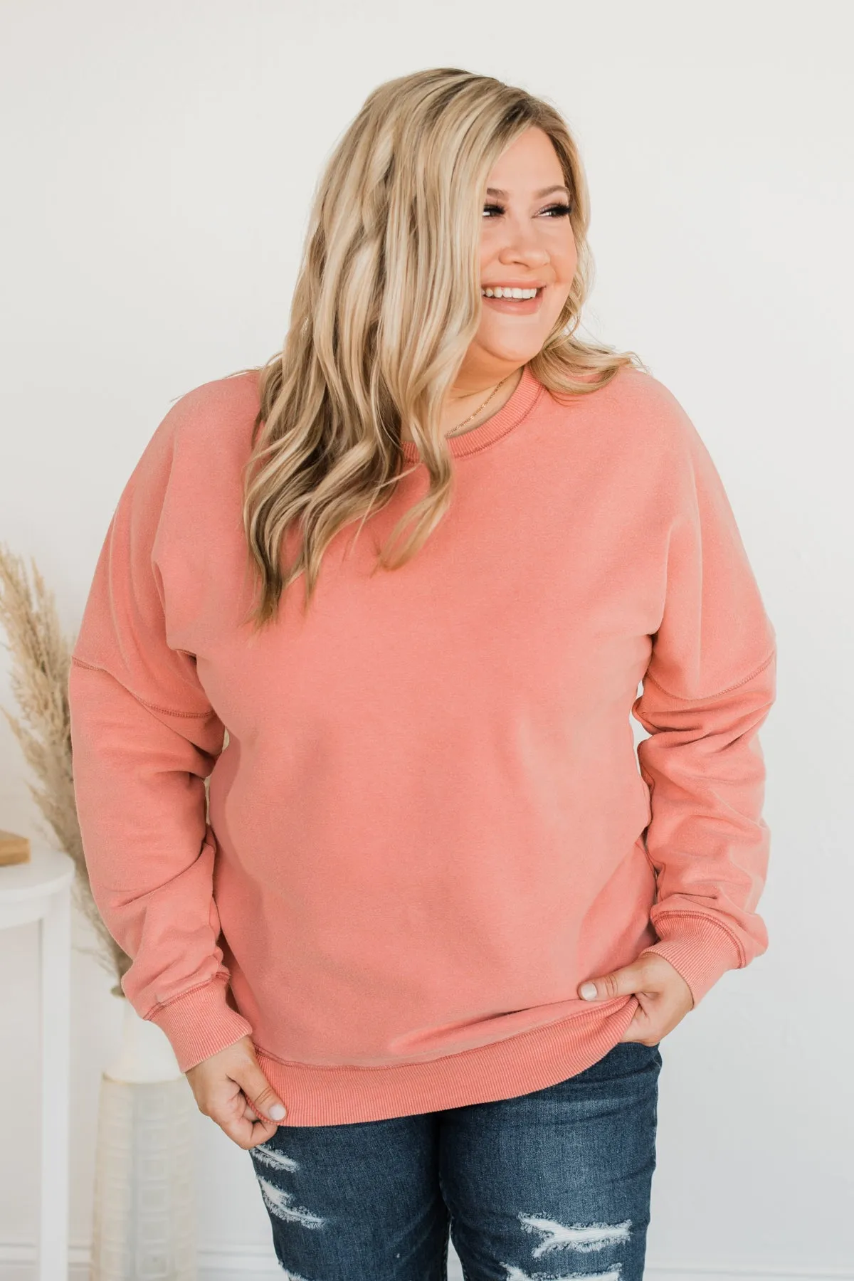 Pulse Basics Notice Me Crew Neck Pullover- Peach