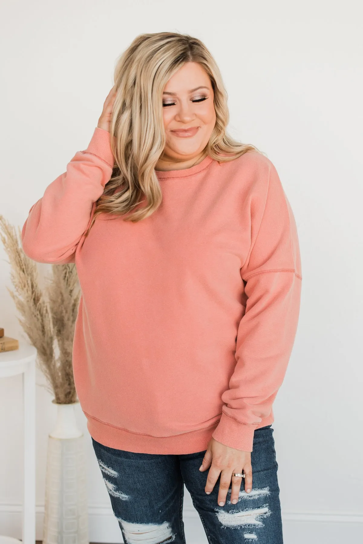 Pulse Basics Notice Me Crew Neck Pullover- Peach