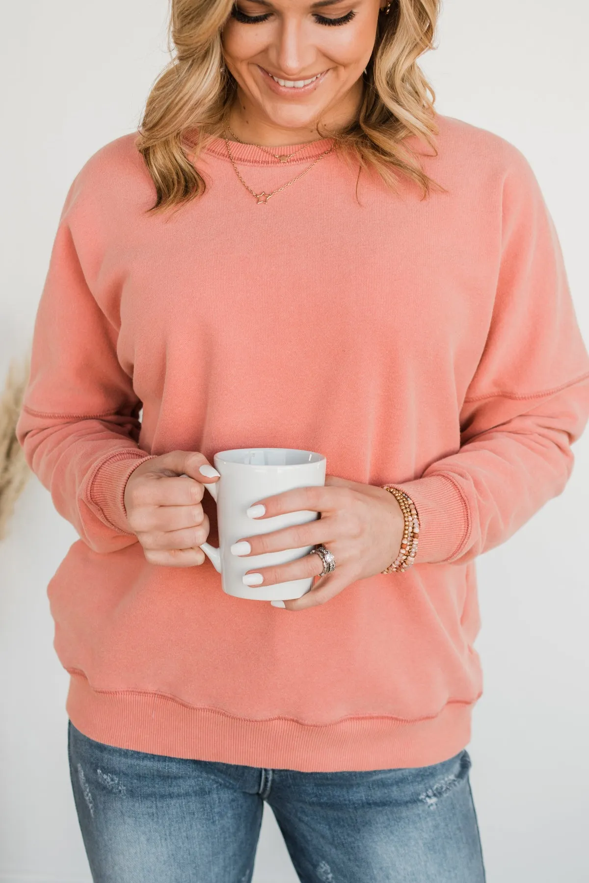 Pulse Basics Notice Me Crew Neck Pullover- Peach