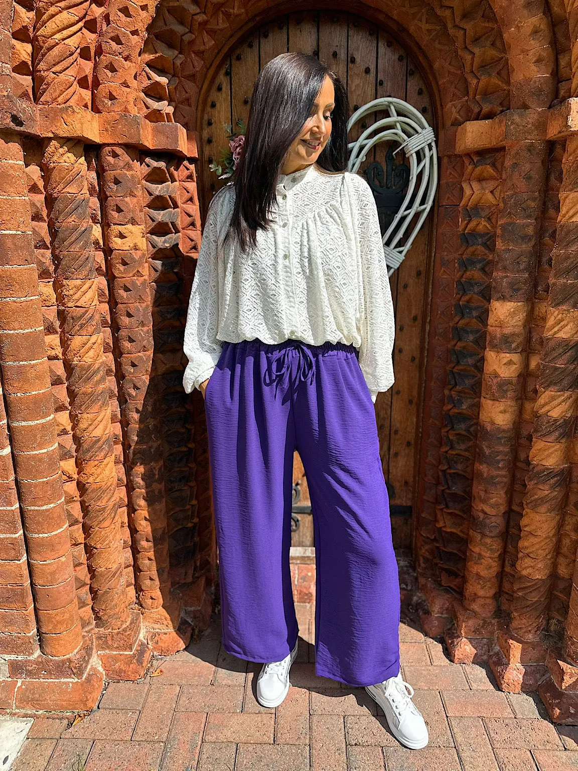 Purple Wide Leg Pocket Trousers Claudia