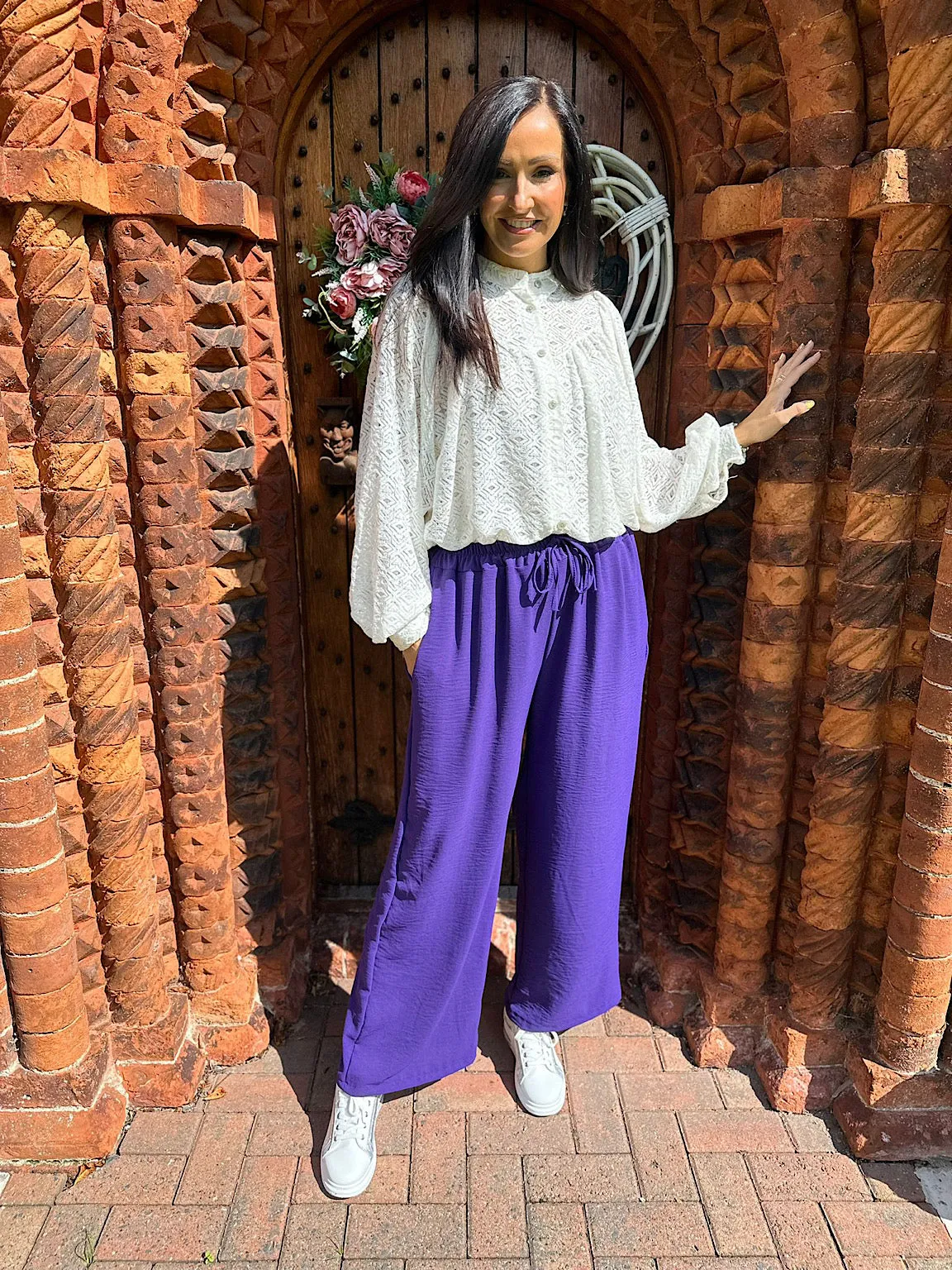 Purple Wide Leg Pocket Trousers Claudia