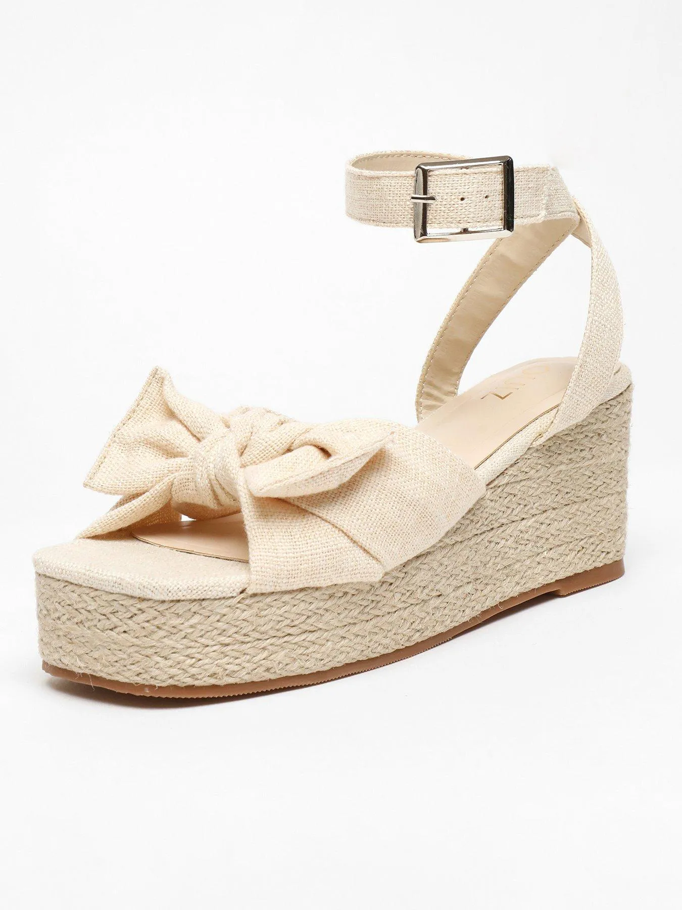 Quiz Nude Woven Bow Front Wedges