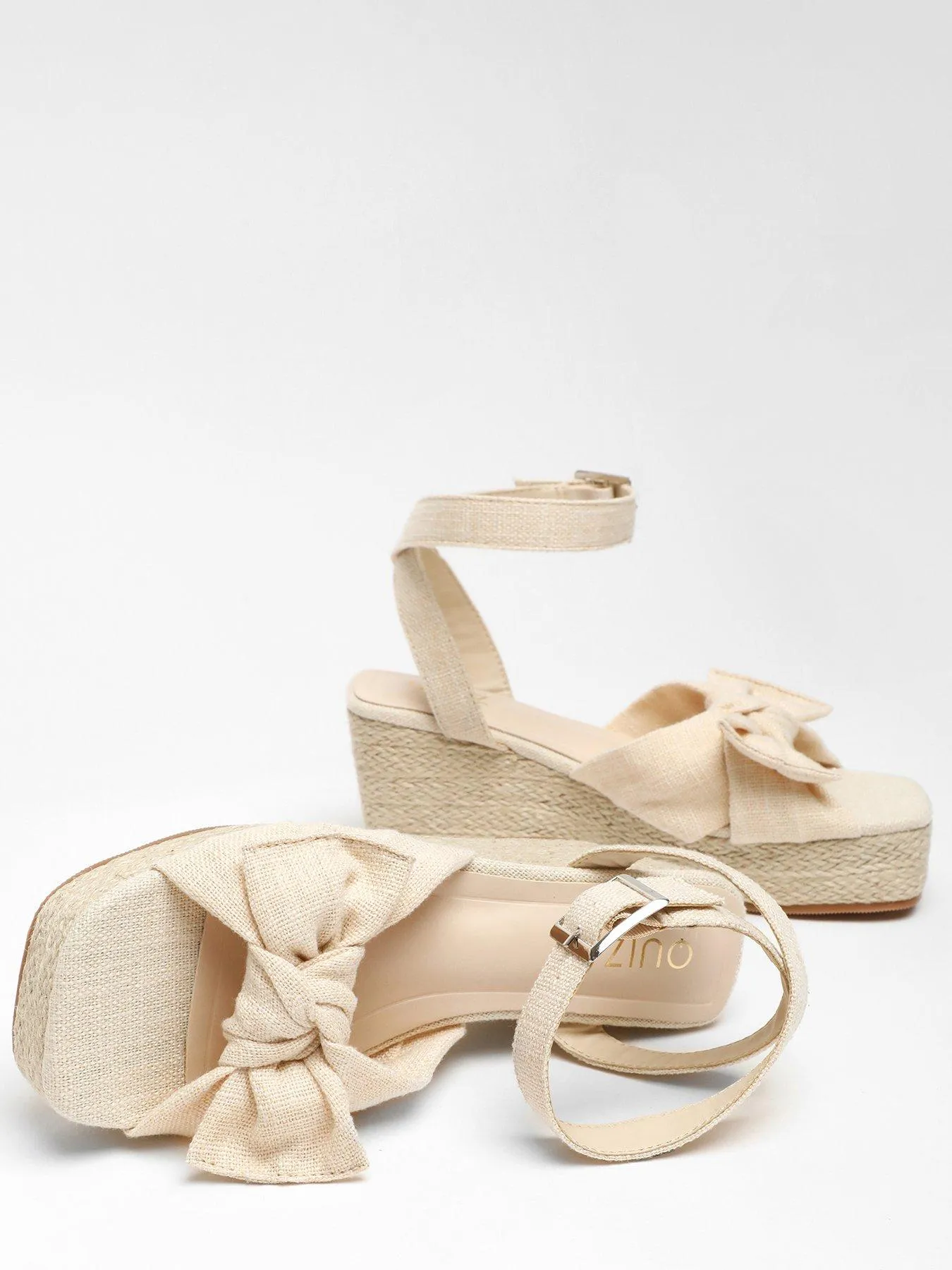 Quiz Nude Woven Bow Front Wedges