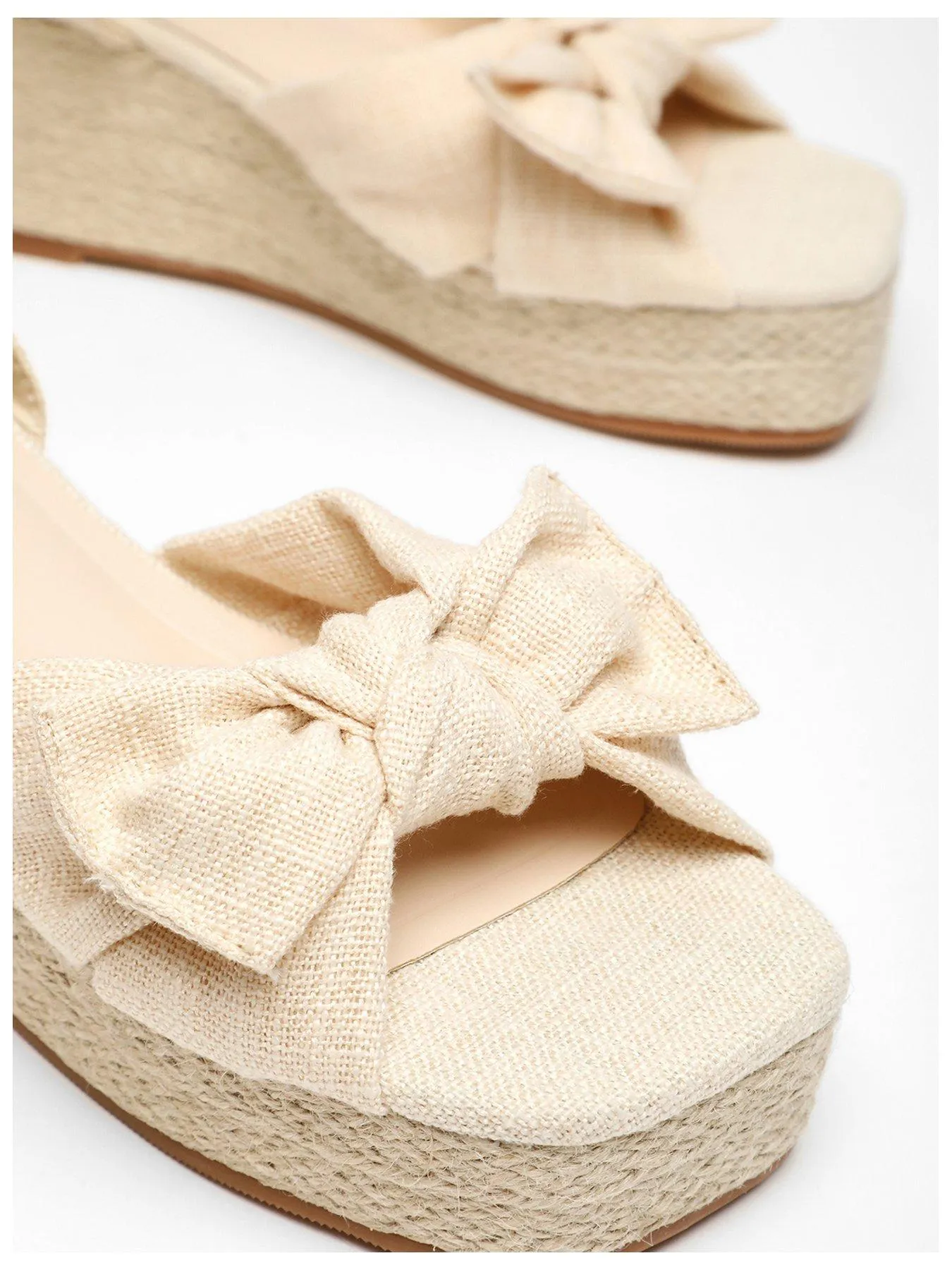 Quiz Nude Woven Bow Front Wedges