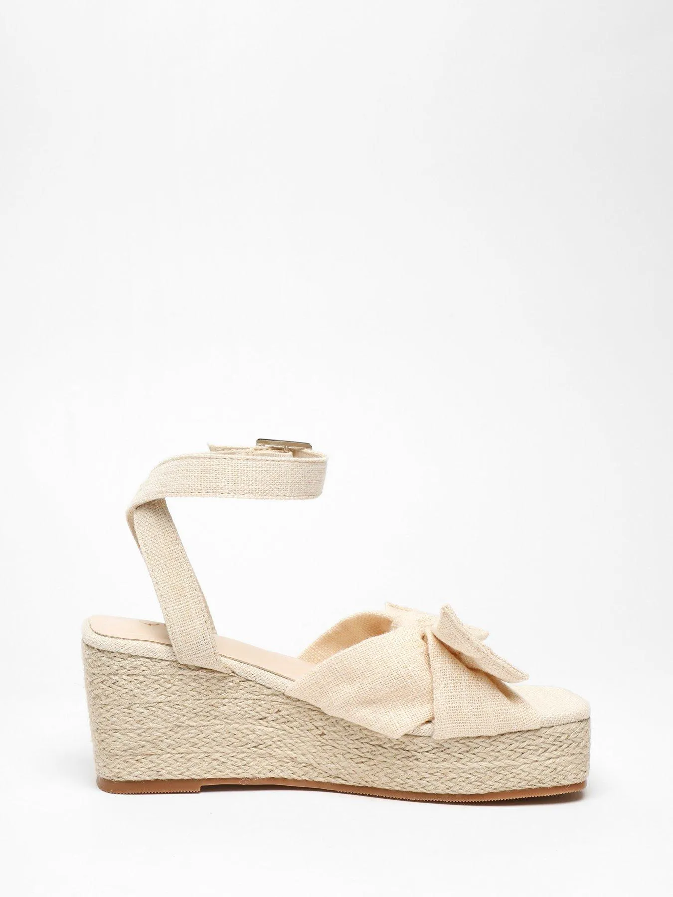 Quiz Nude Woven Bow Front Wedges