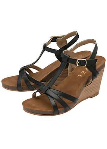 Ravel Anya Black Triple Strap Wedges | Grattan